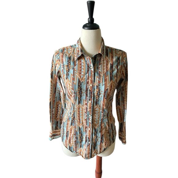Rodeo Western Aztec Snap Shirt With Long Sleeves Snap Closures Size S - Picture 1 of 9